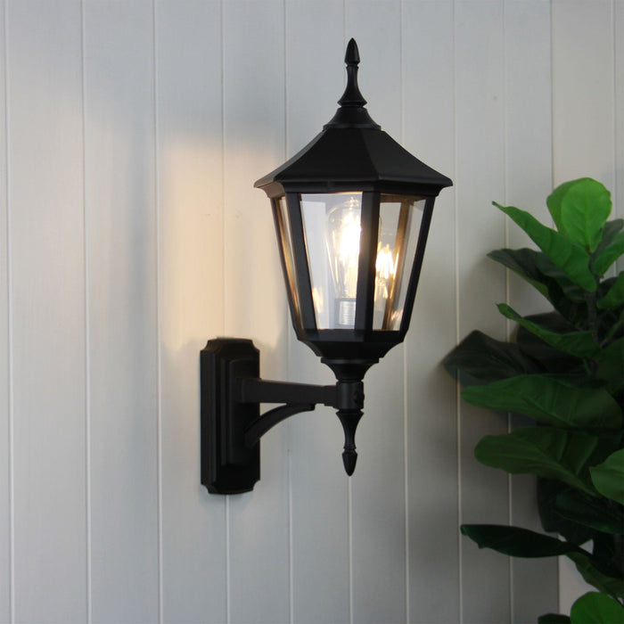 IBIZA - Traditional Black Powder Coated Exterior Coach Wall Light Featuring Vandal Resistant Polycarbonate Lens - IP44  ***Can Be Converted To Face Upward Or Downward***