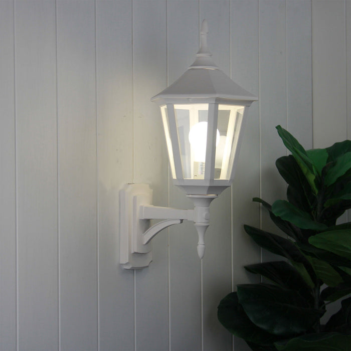 IBIZA - Traditional White Powder Coated Exterior Coach Wall Light Featuring Vandal Resistant Polycarbonate Lens - IP44  ***Can Be Converted To Face Upward Or Downward***