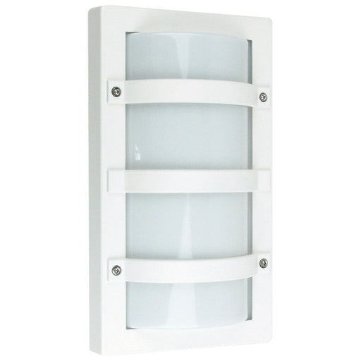 Oriel TRIO - Modern White Rectangular Grilled 1 Light Exterior Bunker Light With UV Stabilized Polycarbonate Diffuser - IP65
