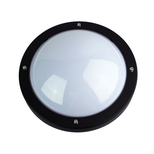 Oriel PRIMO - Modern Black Plain Round 1 Light Exterior Bunker Light With UV Stabilized Polycarbonate Diffuser - IP65