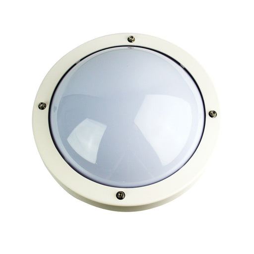Oriel PRIMO - Modern White Plain Round 1 Light Exterior Bunker Light With UV Stabilized Polycarbonate Diffuser - IP65