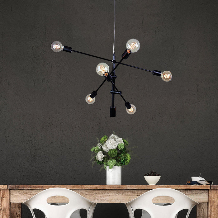 CHELSEA - Modern Matt Black 6 Light Pendant Featuring 3 Pivoting Arms Allowing You To Angle & Adjust To Suit Your Style