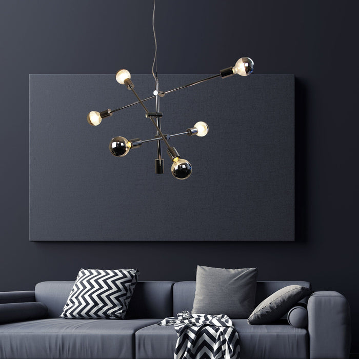 CHELSEA - Modern Chrome 6 Light Pendant Featuring 3 Pivoting Arms Allowing You To Angle & Adjust To Suit Your Style