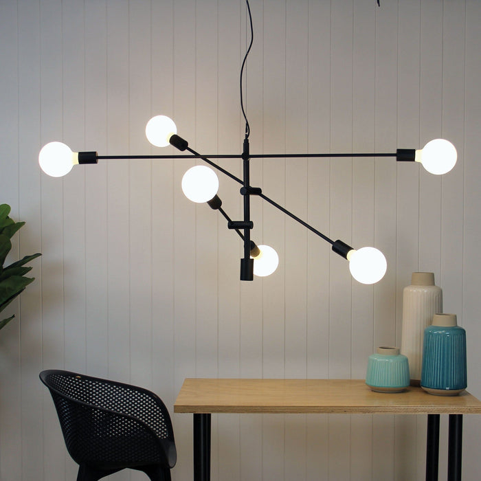 CHELSEA - Modern Large Matt Black 6 Light Pendant Featuring 3 Pivoting Arms Allowing You To Angle & Adjust To Suit Your Style