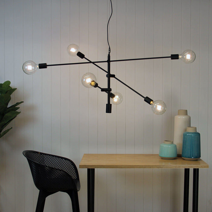 CHELSEA - Modern Large Matt Black 6 Light Pendant Featuring 3 Pivoting Arms Allowing You To Angle & Adjust To Suit Your Style