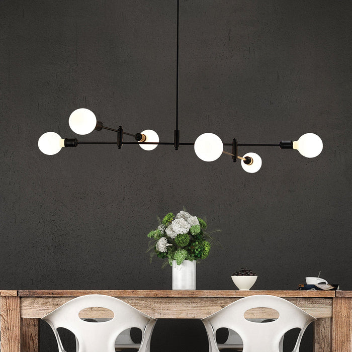 EPPING - Large Black Adjustable 6 Light Pendant Featuring Bare Lamp Holders