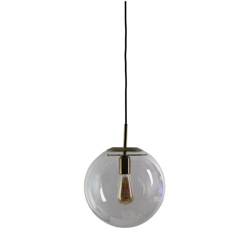 Oriel NEWTON - Medium Contemporary Brushed Brass 1 Light Pendant Featuring Clear Spherical Glass - 300mm