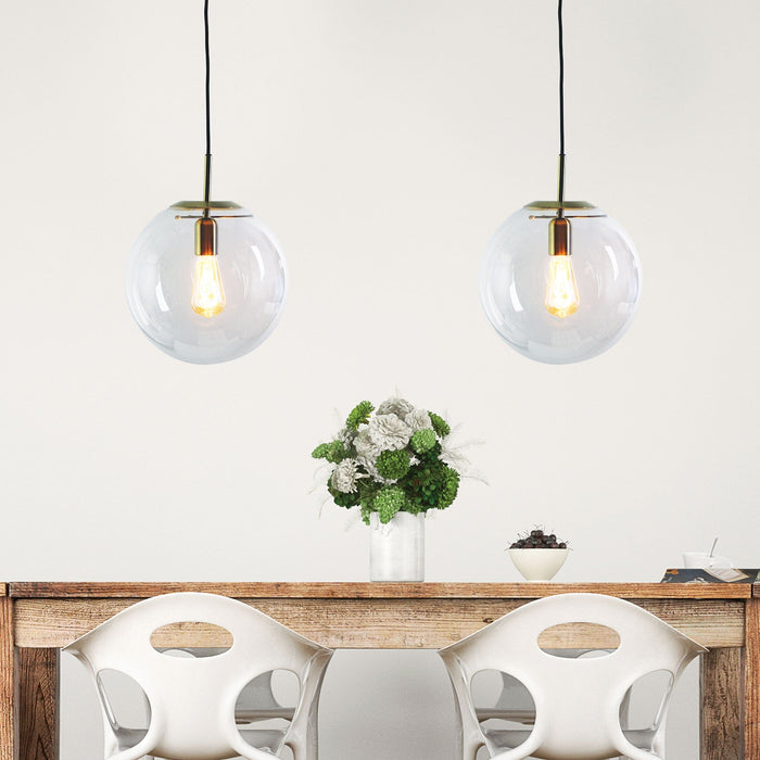 NEWTON - Medium Contemporary Brushed Brass 1 Light Pendant Featuring Clear Spherical Glass - 300mm