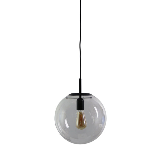 Oriel NEWTON - Medium Contemporary Matt Black 1 Light Pendant Featuring Clear Spherical Glass - 300mm
