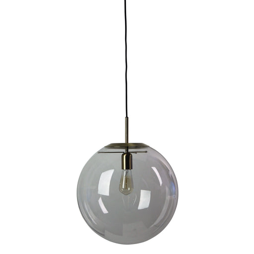 Oriel NEWTON - Large Contemporary Brushed Brass 1 Light Pendant Featuring Clear Spherical Glass - 400mm