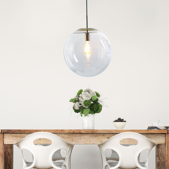 NEWTON - Large Contemporary Brushed Brass 1 Light Pendant Featuring Clear Spherical Glass - 400mm