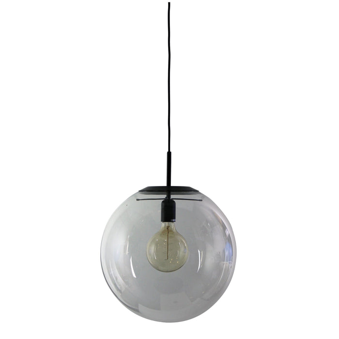 Oriel NEWTON - Large Contemporary Matt Black 1 Light Pendant Featuring Clear Spherical Glass - 400mm