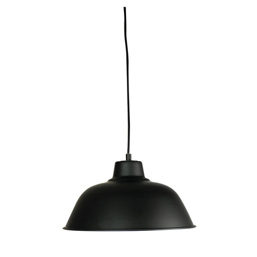 Oriel FORGE - Small Matt Black Metal Industrial Style 1 Light Dome Pendant With Inner White Shade