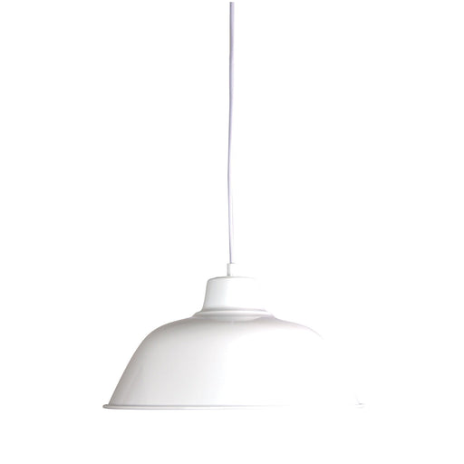 Oriel FORGE - Small Gloss White Metal Industrial Style 1 Light Pendant With Inner White Shade