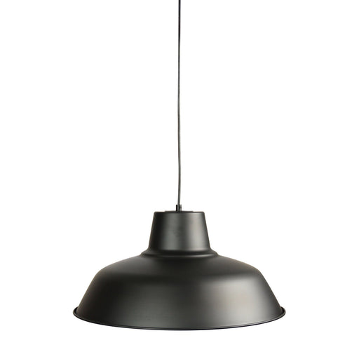 Oriel FORGE - Large Matt Black Metal Industrial Style 1 Light Pendant With Inner White Shade