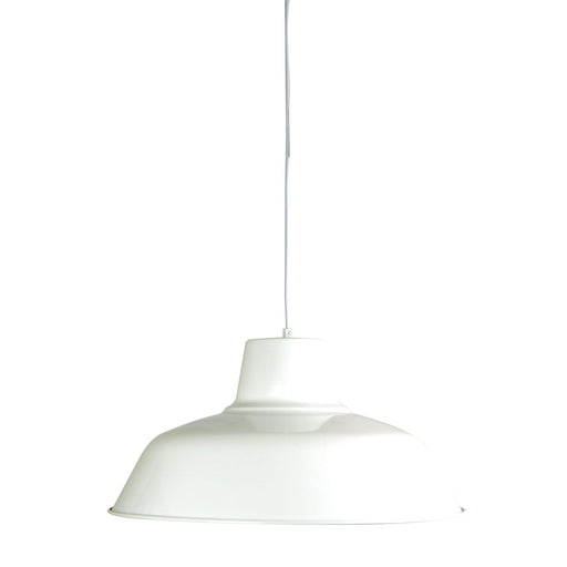 Oriel FORGE - Large Gloss White Metal Industrial Style 1 Light Pendant With Inner White Shade