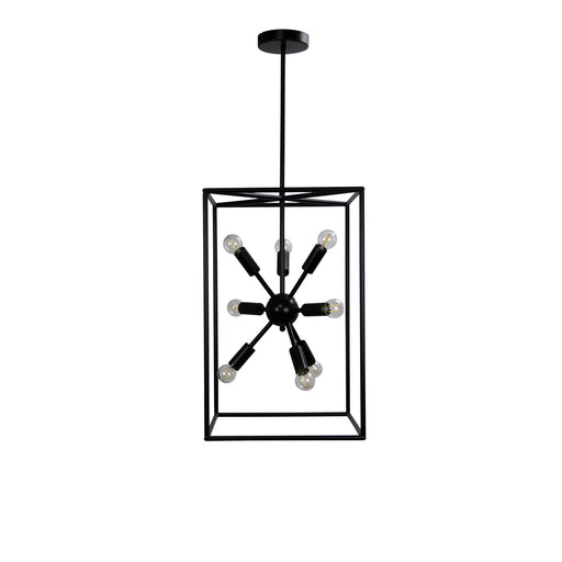Oriel GEORGETOWN - Modern Hampton Style Black 8 Light Metal Tall Box Style Frame Pendant - No Glass
