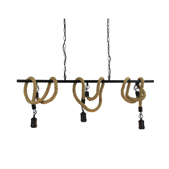 Oriel ROPE - Stunning Industrial Style Black 3 Light Bar Pendant Featuring Wrap Around Rope Highlight Suspension (Globes Not Includes)