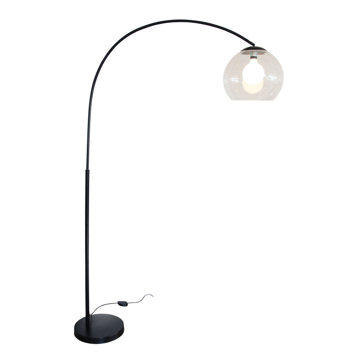 OVER - Large Stunning Matt Black Arched 1 Light Floor Lamp Featuring Clear Acrylic Shade