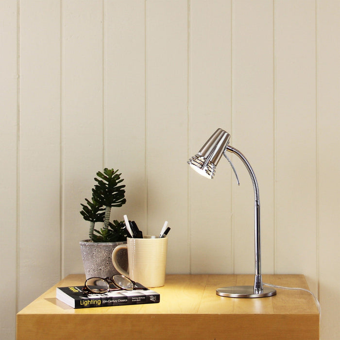 SCOOT - Modern Brushed Chrome 7W Cool White GU10 1 Light Desk Lamp With Adjustable Neck