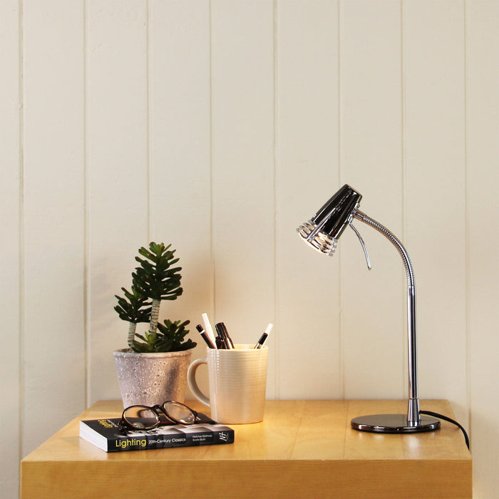 SCOOT - Modern Gunmetal & Chrome Highlights 7W Cool White GU10 1 Light Desk Lamp With Adjustable Neck