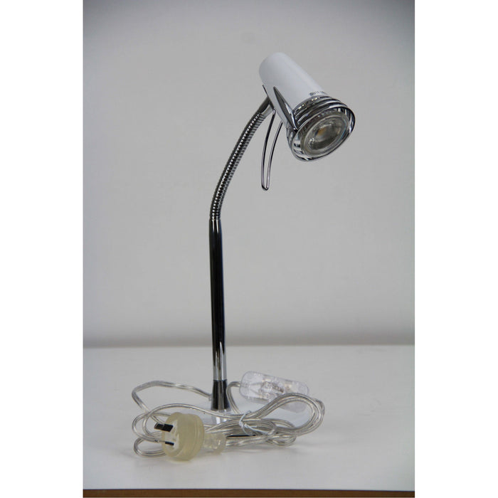 SCOOT - Modern White With Chrome Highlights 7W Cool White GU10 1 Light Desk Lamp With Adjustable Neck