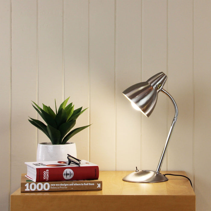 TRAX - Classic Brushed Chrome 1 Light Adjustable Desk Lamp With Toggle Switch