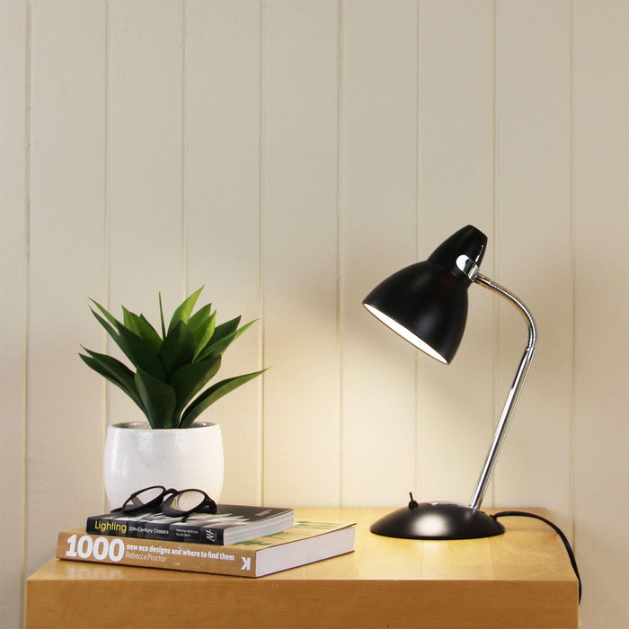 TRAX - Classic Black & Chrome 1 Light Adjustable Desk Lamp With Toggle Switch