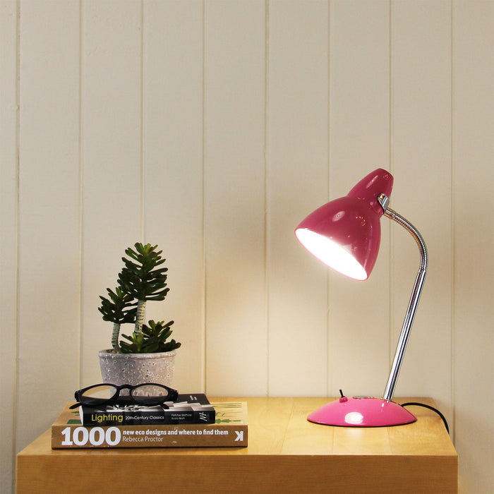 TRAX - Classic Pink & Chrome 1 Light Adjustable Desk Lamp With Toggle Switch