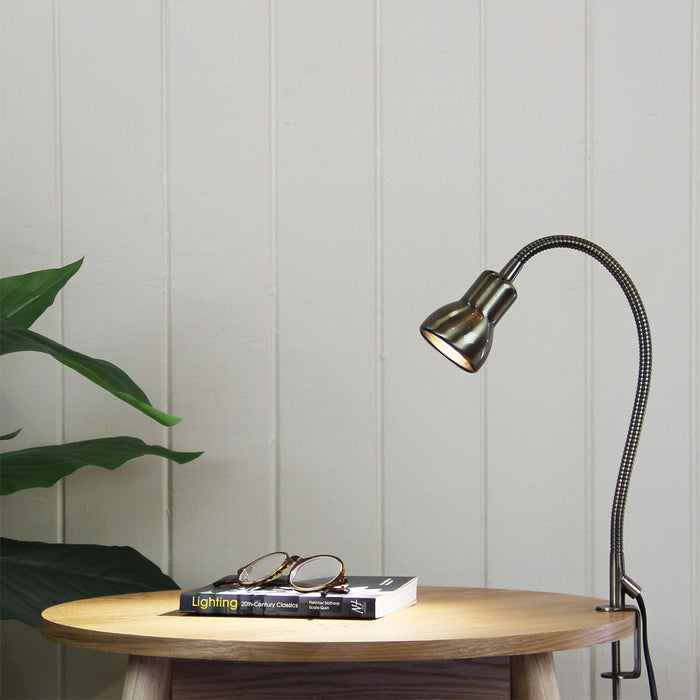 SCOPE - Practical Antique Brass Adjustable 1 Light Clamp Lamp