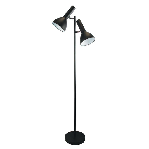 Oriel VESPA - Retro Black Adjustable 2 Light Floor Lamp - On/Off Individually Switched Adjustable Head