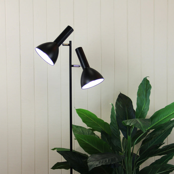VESPA - Retro Black Adjustable 2 Light Floor Lamp  - On/Off Individually Switched Adjustable Head