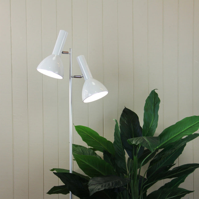 VESPA - Retro White Adjustable 2 Light Floor Lamp  - On/Off Individually Switched Adjustable Head