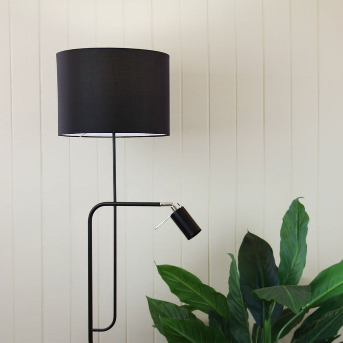 CARMEN - Black Industrial Style Mother & Child Floor Lamp With Adjustable Task Light (Globe In Uplighter Not Included)