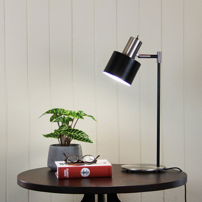 ARI - Modern Matt Black & Brushed Chrome 1 Light Table Lamp With Adjustable Shade