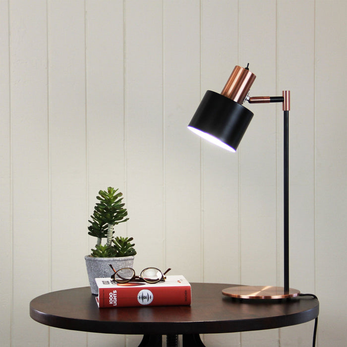 ARI - Modern Matt Black & Brushed Copper 1 Light Table Lamp With Adjustable Shade