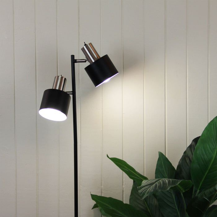 ARI - Modern Matt Black & Brushed Chrome 2 Light Floor Lamp With Adjustable Shade