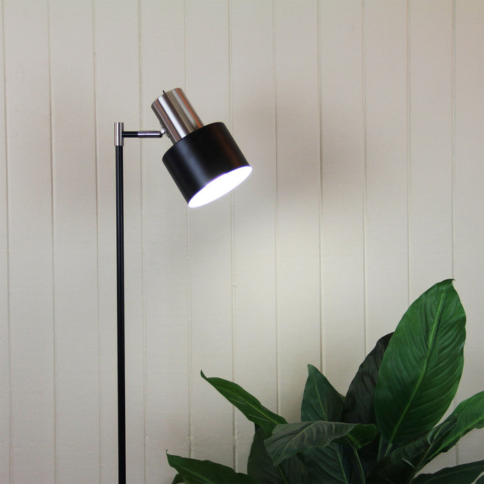 ARI - Modern Matt Black & Brushed Chrome 1 Light Floor Lamp With Adjustable Shade
