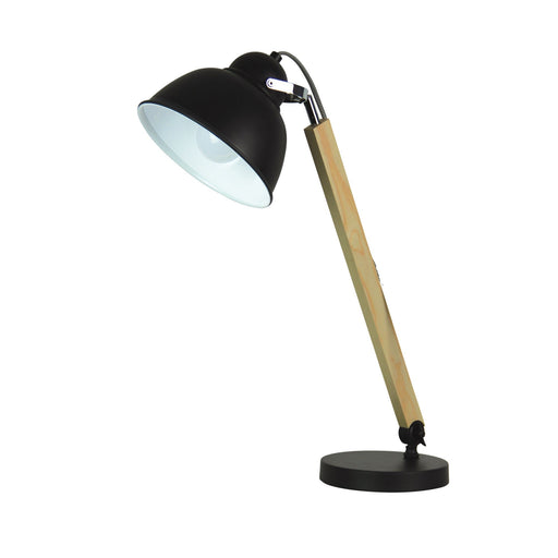 Oriel STEAM - Mid Century Style Beech Timber & Black 1 Light Desk Lamp With Adjustable Shade