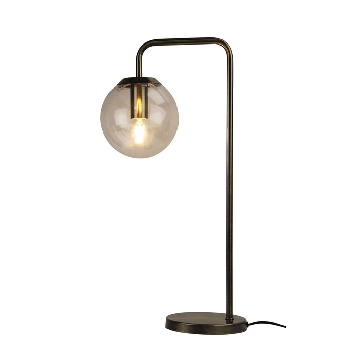 Oriel NEWTON - Modern Antique Brass Table Lamp Featuring Clear Spherical Glass