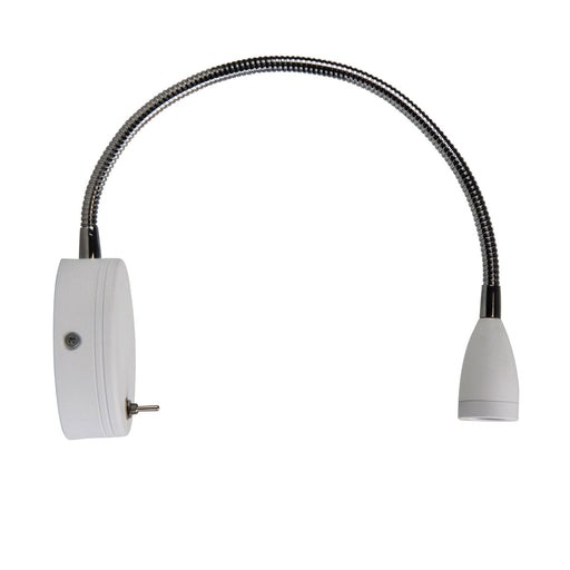 Oriel FLEXI - Plain White 240 Volt 3W Warm White LED Wall Light With Adjustable Gooseneck & Toggle Switch On Back Plate