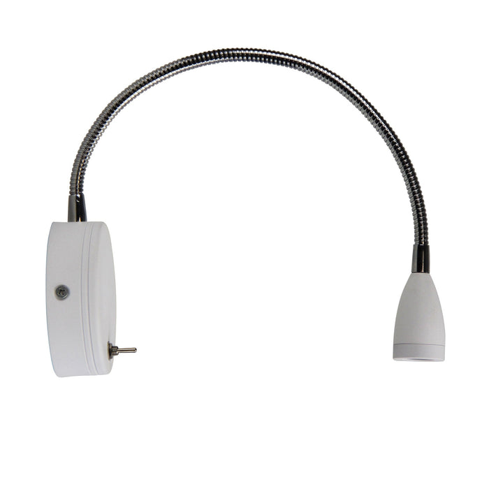 Oriel FLEXI - Plain White 240 Volt 3W Warm White LED Wall Light With Adjustable Gooseneck & Toggle Switch On Back Plate