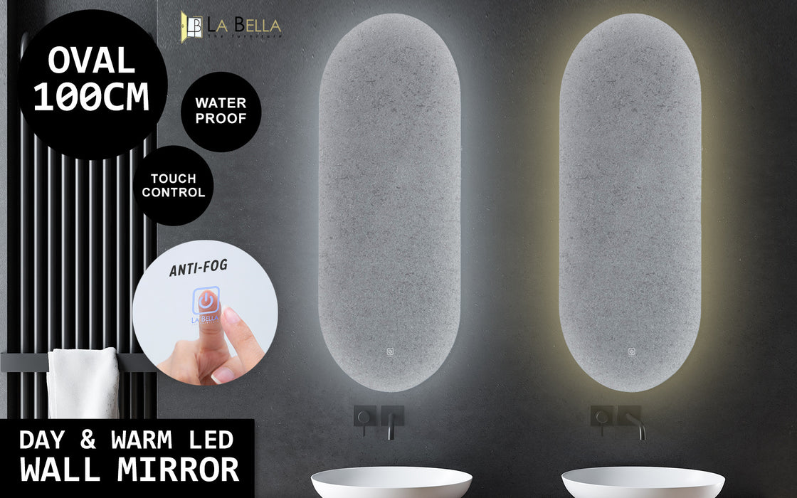 2 Set La Bella LED Wall Mirror Oval Touch Anti-Fog Makeup Decor Bathroom Vanity 45x100cm