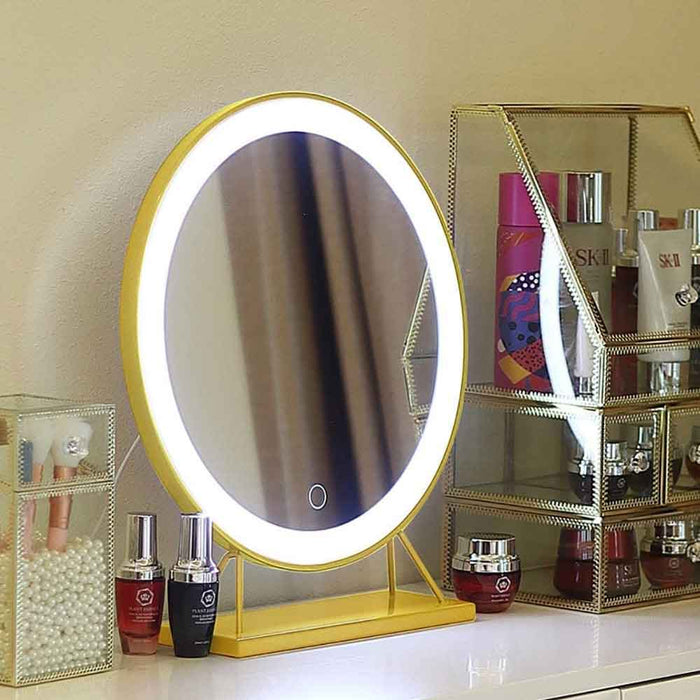 Touch Screen Table Desktop LED Light Vanity Mirror Makeup Mirror Round Mirror 40cm