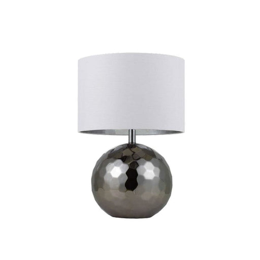 Ultra Modern Chrome Round Base Table Lamp With White & Chrome Shade - Wise
