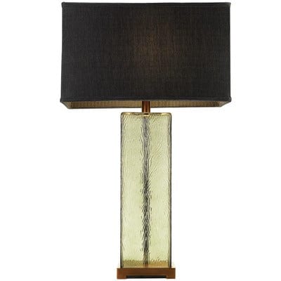Antique Brass & Amber Glass Base Table Lamp With Dark Grey Shade - Wilson