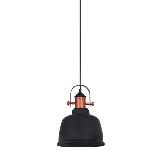 ALTA - Stunning Black Bell Shape 1 Light Pendant With Copper Highlights - 225mm CLA