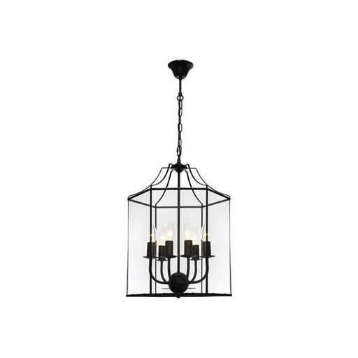ARCADIA BLACK Traditional 6 Light Clear Bevelled Glass Pendant - ARCA6PBLK Cougar