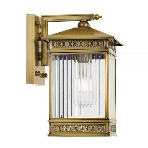 AVERA - Stunning Large Traditional Style Solid Antique Brass Exterior Wall Bracket With Glass Lens - IP44 Telbix