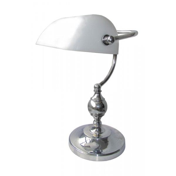 TOONLIGHT BANKERS - Traditional Polished Chrome 1 Light Bankers Lamp With White Shade Toongabbie